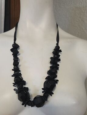 Hand Crafted Black Beaded Ribbon Necklace
